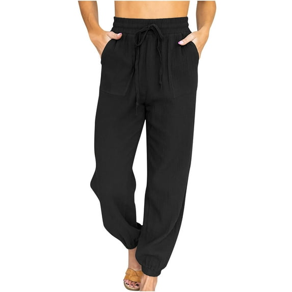 Mrat Women Casual Trousers Full Length Pants Ladies Fashion Casual Solid Color High Waist Lace-up Loose Trousers Long Pants Women's Stretch Pant