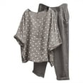 thumbnail image 1 of Mrat Women Cotton 2 Piece Pantsuits Dressy Crewneck 3/4 Sleeve Printed Flowy Pants Sets S-42 Gray m, 1 of 8