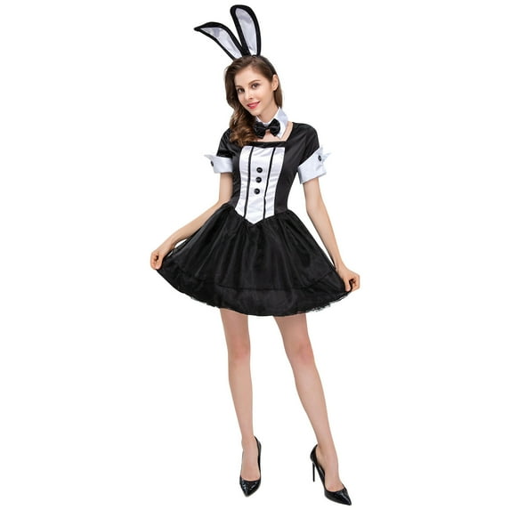 Mrat Women Halloween Cosplay Mini Dress Outfit Roleplay Party Costume Suit Dress Maid Dress S-47 Black M