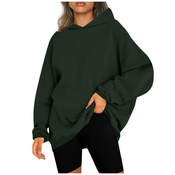 Mrat Women Hoodies Oversized Fleece Long Sleeve Comfy Casual Basic Pullover Sweatshirts Fall Outfits Sweater Women Long Sleeve Zip-Up Hoodie Jacket S-111 A-Green M
