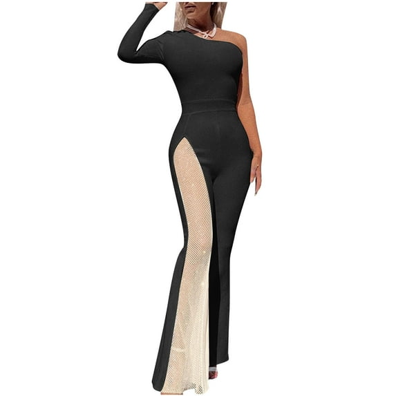 Mrat Women Jumpsuits Casual Women Casual Trendy Color Block Sleeveless Off-the-Shoulder Waist Jumpsuit Womens Scrub Pants S-246 Black S