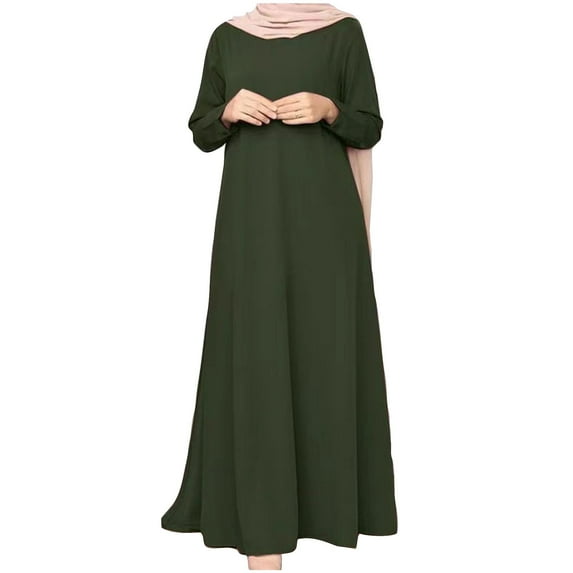 Mrat Women Maxi Dress Long Sleeve Robe Muslim Ramadan Garment Dubai Long Dress Without Hijab S-47 Green XXL