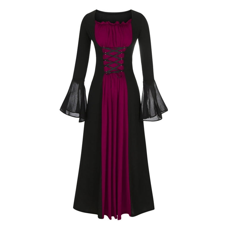 Mrat Women Mesh Women Vintage Medieval Dress Bell Sleeve Dress For Women  Casual Ruffles Pirate High-Low Skirt Dresses For Women Gothic Retro Dark  Long