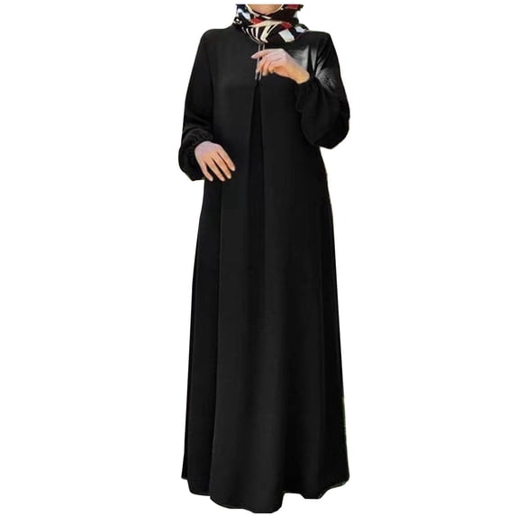 Mrat Women Muslim Clothing Large Size Women's Long Sleeve Long Dress Fashion Loose Long Sleeve Maxi Robe S-51 Black XL