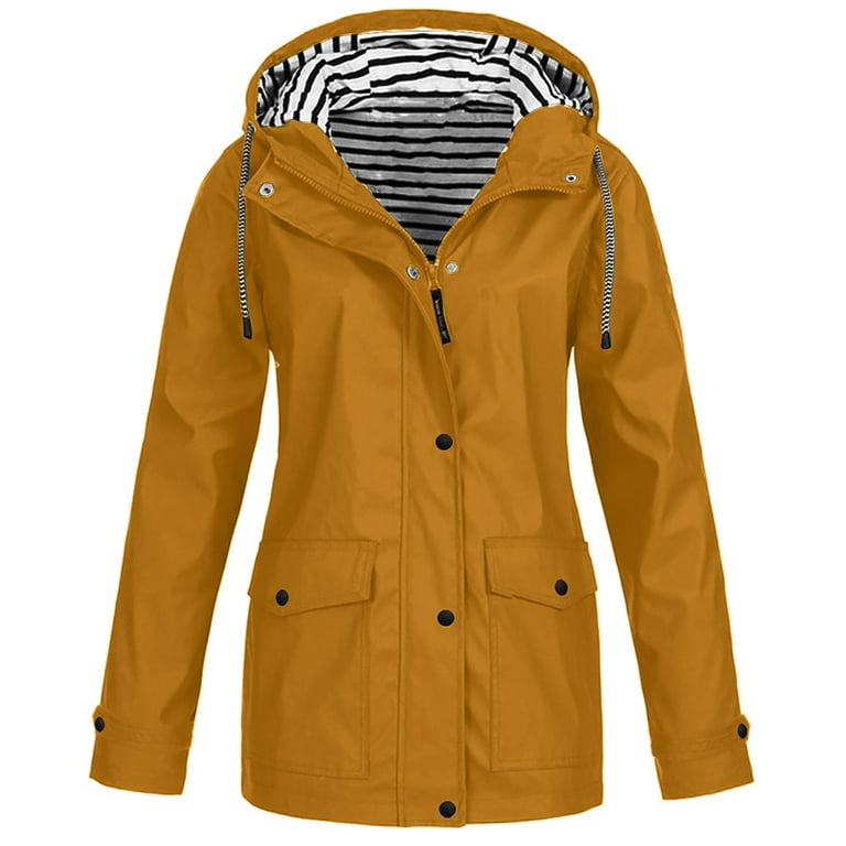 Mrat Women Plus Size Light Rain Coat Jackets Ladies Long Sleeve Waterproof  Solid Raincoat Outdoor Plus Size Light Windbreaker Hooded Rain Coat