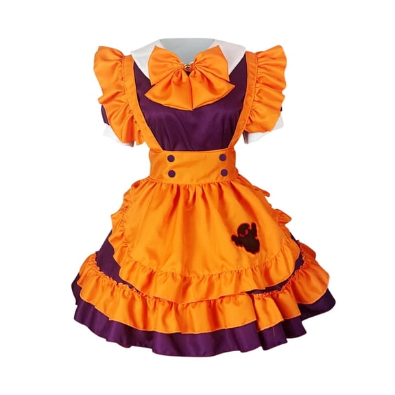 Mrat Women Pumpkin Maid Outfits Dress Vampires Maid Witch Embroidered Halloween Cosplay S-127 Yellow L