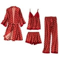 thumbnail image 1 of Mrat Women Satin Silk Pajamas Cardigan Nightdress Bathrobe Robes Underwear Sleepwear 4pc Suit Short Pajama Set for Women S-74 Wine XL, 1 of 6