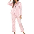thumbnail image 1 of Mrat Women Silk Printed Pajamas Set Button Sleepwear Long Sleeve Nightwear with Long Pants Soft Set Pajamas for Night Sweats S-75 Pink-A L, 1 of 7