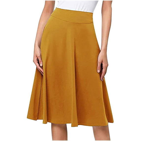 Mrat Women Skirt with Shorts Women Girl Stretch High Ripskirt Hawaii Length 6 Waist Pleated Mid Length Casual Summer Loose Boho Long Skirt Version Knit Flared Skirt Yellow XL