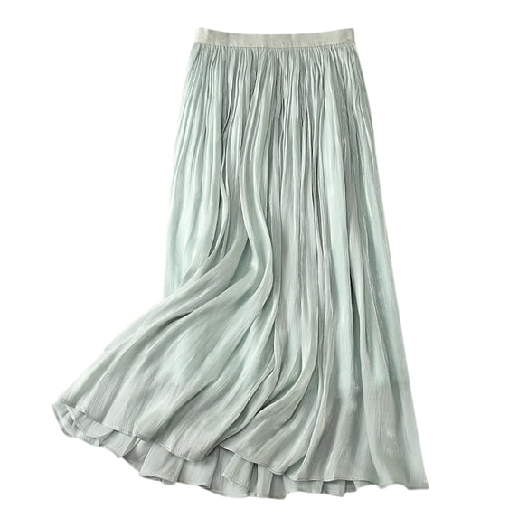 Mrat Women Skirts Summer Women's Summer High Waist Pleated Skirt Casual Flowy A-Line Midi Skirts Lightweight Double Layered Flowy Beach Skirt S-22 Green One Size