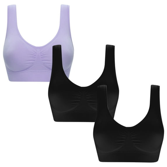 Mrat Women Sports Bra Women's 3 Pack Seamless Comfortable Sports Bra with Removable Pads Womens Workout T Shirt Bralettes Ladies Full-Figure Bra S-151 Black XXL