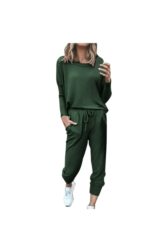 Women Track Suits 2 Piece Set 2 Piece Jogging Sets Solid Polyester Long Sleeve Sweatsuits Sets Two Piece Track Suits Drawstring High Waist Pants Set Comfy Outfits A-Army Green 4XL