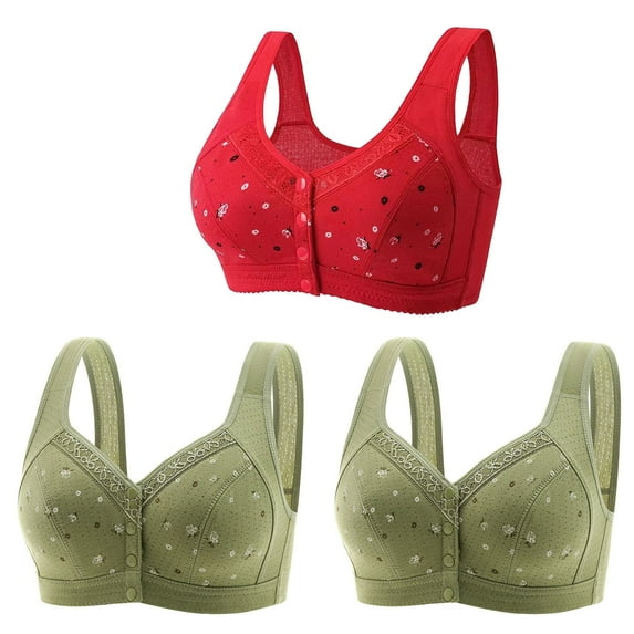Mrat Women Training Bras Bras for Older Women, Comfortable and Convenient Front Button Bra for Seniors S-42 Red-A L