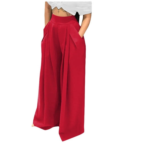 Mrat Women Trousers Full-Length Pants Wide Leg Casual Pant High Waisted Sweatpants Linen Pants Women Summer Straight Leg Baggy Comfy Pants Womens Jogger Sweatpants Red XXL
