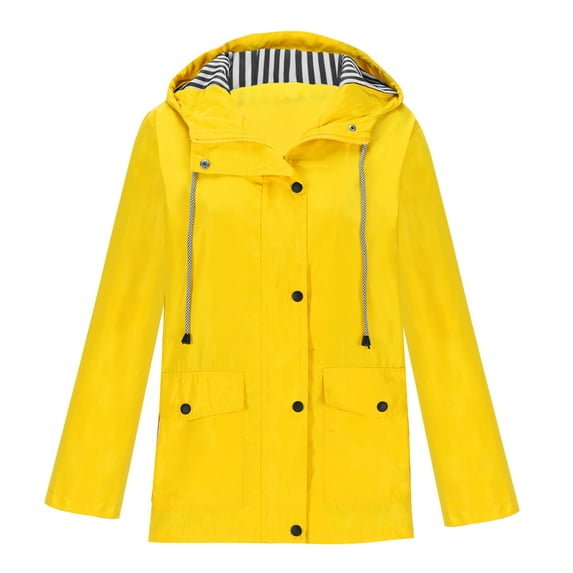 Mrat Women Water Proof Lightweight Rain Jacket Active Outdoor Hooded Solid Color Raincoat Cool Windbreaker Lady S-265 Yellow L