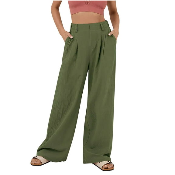Mrat Women Wide Leg Dress Pants High Waisted Loose Fitting Business Casual Work Trousers with Pockets Barrel Trousers Women S-112 A-Green M