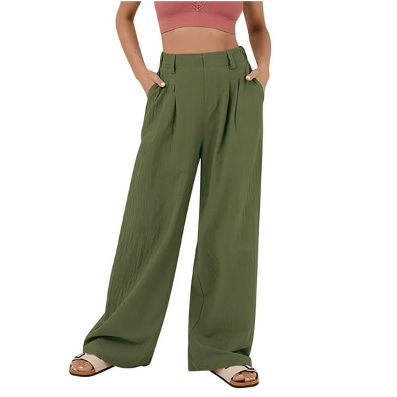 Mrat Women Wide Leg Dress Pants High Waisted Loose Fitting Business Casual Work Trousers with Pockets Lightweight Summer Pants Women S-112 A-Green L