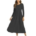 thumbnail image 1 of Mrat Women's 2024 Long Sleeve Crewneck Midi Dress Pleated A-Line Flowy Spring Fall Casual Dress with Pockets S-194 Black L, 1 of 6