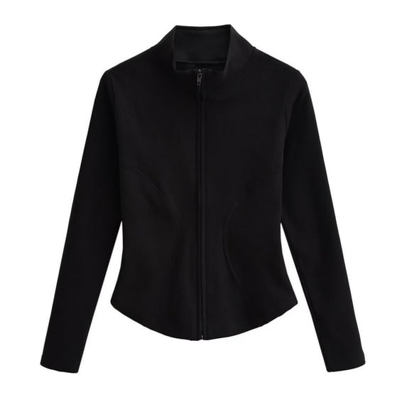 Mrat Women's Athletic Full Zip Lightweight Workout Jacket Yoga Cropped Slim Fitting Breathable Tops Women's Coat Jacket S-263 Black L