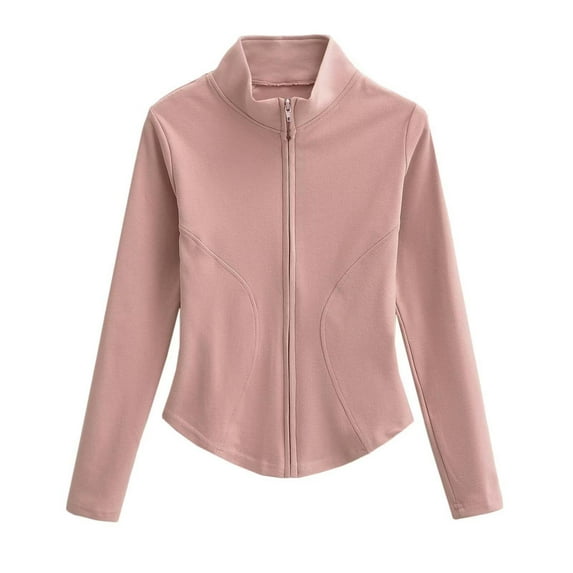 Mrat Women's Athletic Full Zip Lightweight Workout Jacket Yoga Cropped Slim Fitting Breathable Tops Womens Heavy Winter Coat S-263 Pink-a S