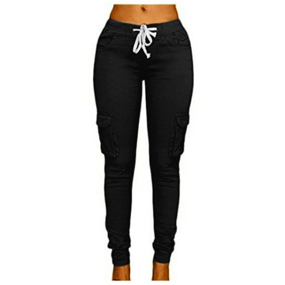 Mrat Women's Black Work Pants Women Summer Casual White Sweatpants Elastic Red Pants Waist Hunting Pants for Women Printed Pants Black L
