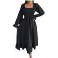 thumbnail image 1 of Mrat Women's Boho Long Dress Squares Neck Smocked Long Lantern Sleeve Dress A-Line Maxi Ruffle Dress S-202 Black XL, 1 of 8