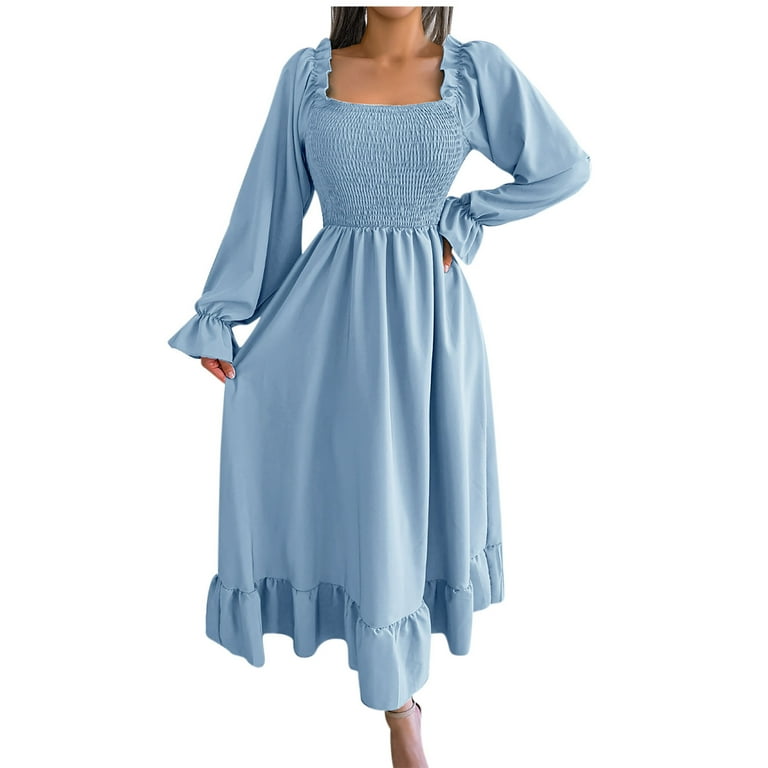 blue lantern sleeve dress Blue Lantern Long Sleeve Crinkled Bodycon Satin Party Dress, Blue / S