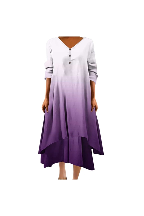 Women's Boho Long Sleeve Maxi Dress Fall Flowy Dress Plus Size Beach Wedding Long Dresses S-160 Purple 5XL