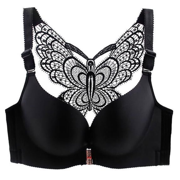 Mrat Women's Bra Wire Free Underwear Front Closure Backless Bra S-78 Black 44C