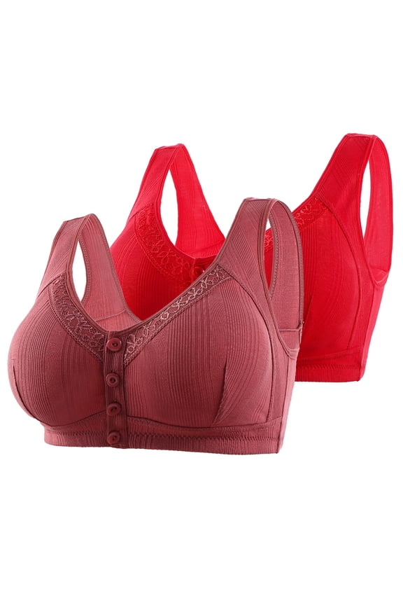 Women's Bras No Underwire Casual Front Button Shaping Cup Shoulder Strap Underwire Bra Plus Size Extra-Elastic Wirefree S-67 Wine 40