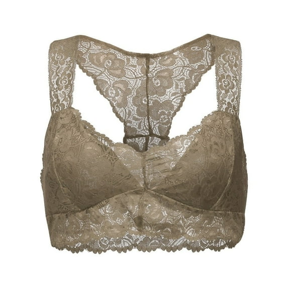 Mrat Women's Bras No Underwire New Women Plus Size Crop Wire Free Bra Lingerie V-Neck Underwear S-3Xl Women Three-D Support No Underwire Bra S-400 Khaki 2Xl