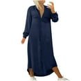 thumbnail image 1 of Mrat Women's Button Denim Long Shirt Dress Long Sleeve Lapel Collar Dress Plus Size Maxi Jean Dresses with Pockets 2024 Fall Trendy S-16 Blue 5XL, 1 of 6