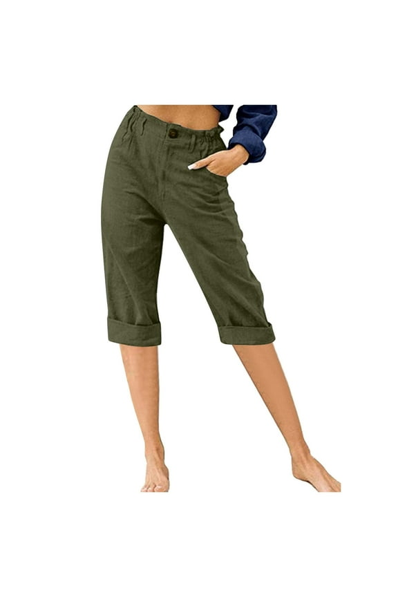 Women’s Capris Cropped Leggings Pants for Women Elastic Waist Buton Capris Stretch Womens Capris for Summer Pull on Capris Capris Army Green XXXL