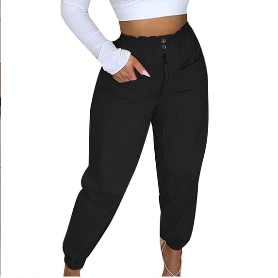Mrat Women's Capris Jeans Pants Cotton Linen Loose Soft Elastic Waist Button Zipper Causal Athletic Joggers Sweatpants Jeans Trousers Cropped Denim Pants with Pockets Black S