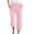 thumbnail image 1 of Mrat Women's Capris Pants Elastic Loose Pants Solid Color Pants Trousers Cotton Pants High Waisted Loose Cropped Pants Wide Leg Casual Summer Yellow XXL, 1 of 5