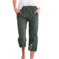 thumbnail image 1 of Mrat Women's Capris Pants High Waist Elastic Linen Capris Trousers for Women Slim Yoga Capris Pants Straight Leg Cropped Pants Army Green XL, 1 of 1