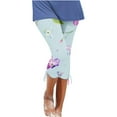 thumbnail image 1 of Mrat Women's Capris Pants High Waist Printed Stretchy Womens Drawstring Elastic Straight Yoga Workout Running Yoga Pants Running Cropped Pants with Pocket Printed Pants Light Blue_EE S, 1 of 5