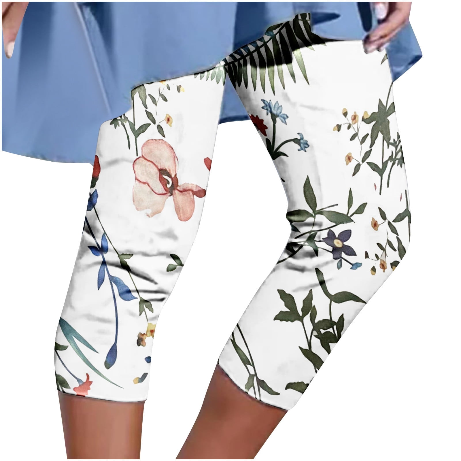 Mrat Women's Capris Pants Women's Summer Casual Elastic Waist Printed ...