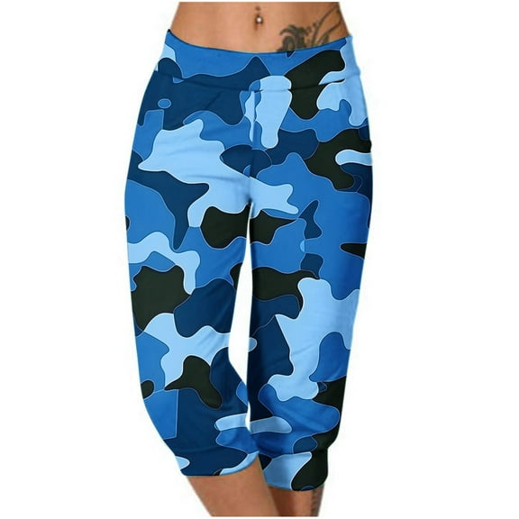 Mrat Women's Capris Sweatpants Camouflage Printed Athletic Pants Cropped Joggers with Pockets S-40 Multicolor XXL