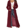 thumbnail image 1 of Mrat Women's Cardigans Solid Color Cardigan Sweater Light Cardigans Draped Open Front Cardigan Sweater Cardigan for Women Half Sleeve Shawl Cardigan With Slit Large Pockets Long Thin Coat Red L, 1 of 5