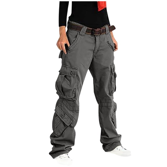 Mrat Women's Cargo Pants Casual Work Cargo Pants with 8 Pockets Outdoor Hiking Military Long Trousers Straight Leg Pants Womens S-29 Gray 34