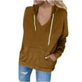 thumbnail image 1 of Mrat Women's Casual Jackets Polyester V-Neck Long Sleeve Hoodies Pullover Sweatshirts Tops with Pockets Solid Color Casual Loose Drawstring Hooded Winter Shirts Sweater Coat M-Coffee XL, 1 of 5