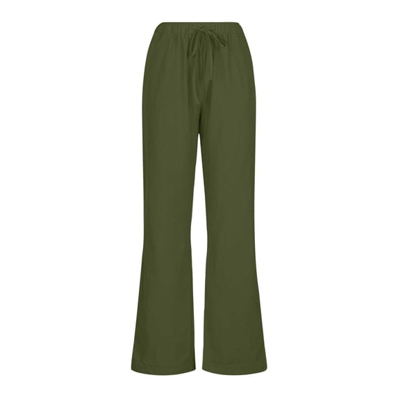 Mrat Women's Casual Linen Pants Drawstring Elastic Waist Cotton Loungewear Trousers with Pockets Wide Leg Pants S-72 Green L