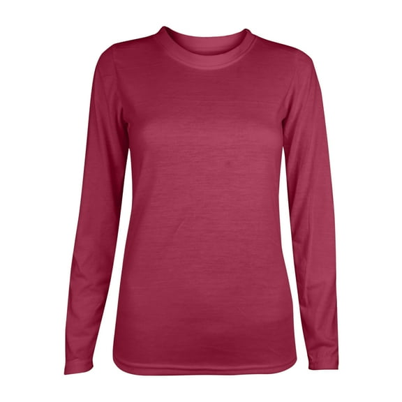 Mrat Women's Casual Long Sleeve Tee Crewneck Blouse Stretch Slim Fitting Basic Tops Solid T-Shirt S-71 Wine M