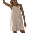 thumbnail image 1 of Mrat Women's Casual Rompers Stretchy Onesie Sleeveless Shorts Overalls Hollow out Back Jumpsuits with Pockets S-70 Khaki XL, 1 of 9