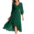 thumbnail image 1 of Mrat Women's Chiffon Midi Dress V Neck 3/4 Sleeve Pleated Dress Irregular Hem Flowy Midi Length Wedding Guest Dress S-177 Green M, 1 of 5