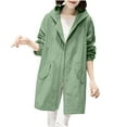 thumbnail image 1 of Mrat Women's Classic Long Jacket Plus Size Loose Long Sleeve Zip Mid-Long Outerwear Hooded Trench Coats with Pockets Fleece Rain Jacket S-18 Green 3XL, 1 of 3