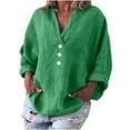 thumbnail image 1 of Mrat Women's Color Tee Shirt Dress Loose Cotton And Linen Tunic Tops for Womens Loose Fit Dressy Blouse Womens Crewneck Sweat V-Neck Casual Linen Blouse Tops Green 2XL, 1 of 7