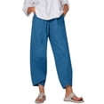 thumbnail image 1 of Mrat Women's Cotton Linen Capris Casual Capris Pants Solid Cropped Comfy Baggy Trousers with Pockets Loose Pants S-20 Blue m, 1 of 4