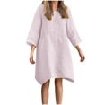 thumbnail image 1 of Mrat Women's Cotton Linen Crew Neck 3/4 Sleeve Mini Dress Casual Loose Solid Summer Flowy Dresses with Pockets S-44 Pink-a 4XL, 1 of 6